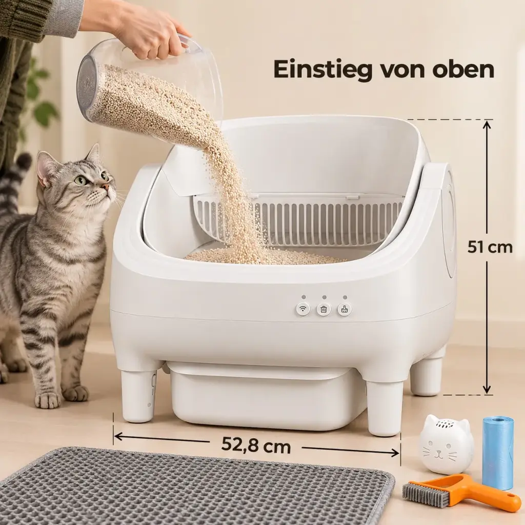 Klumpstreu wird von oben in die Wanne gefüllt
