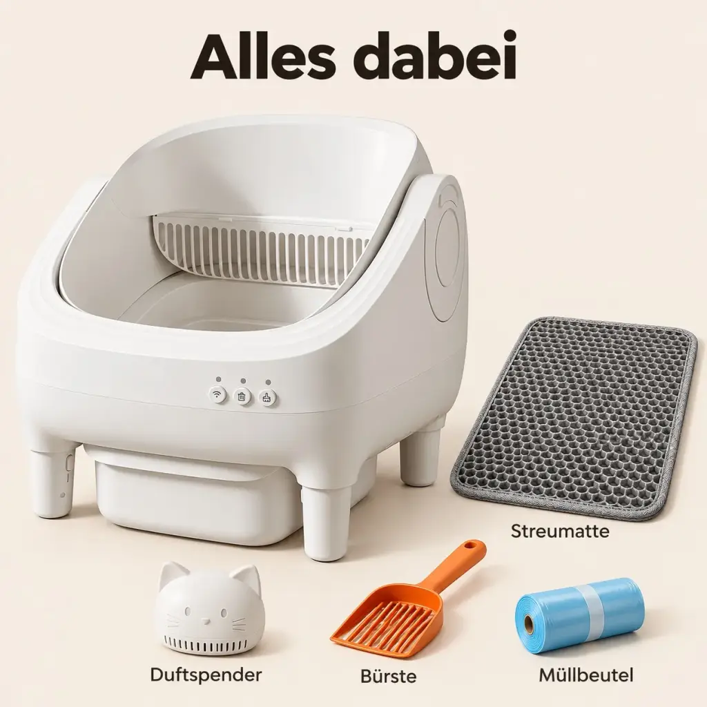 Zubehör: Streumatte, Duftspender, Bürste und Müllbeutel