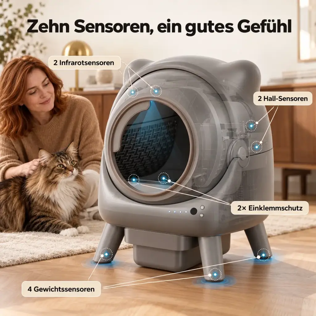 Grafik der 10 Sensoren der elektrischen Katzentoilette