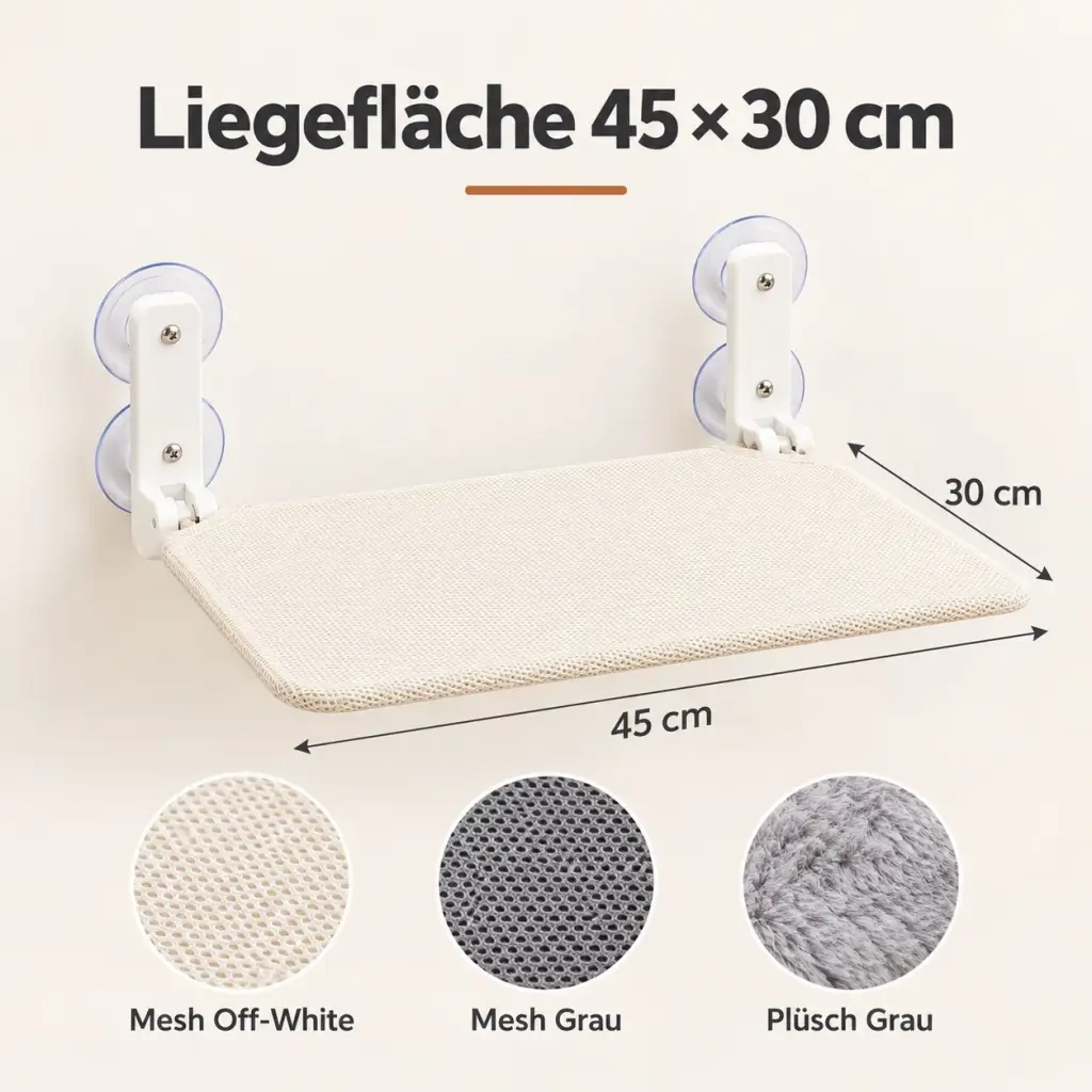 Maße der Fensterliege für Katzen: Liegefläche 45 × 30 cm