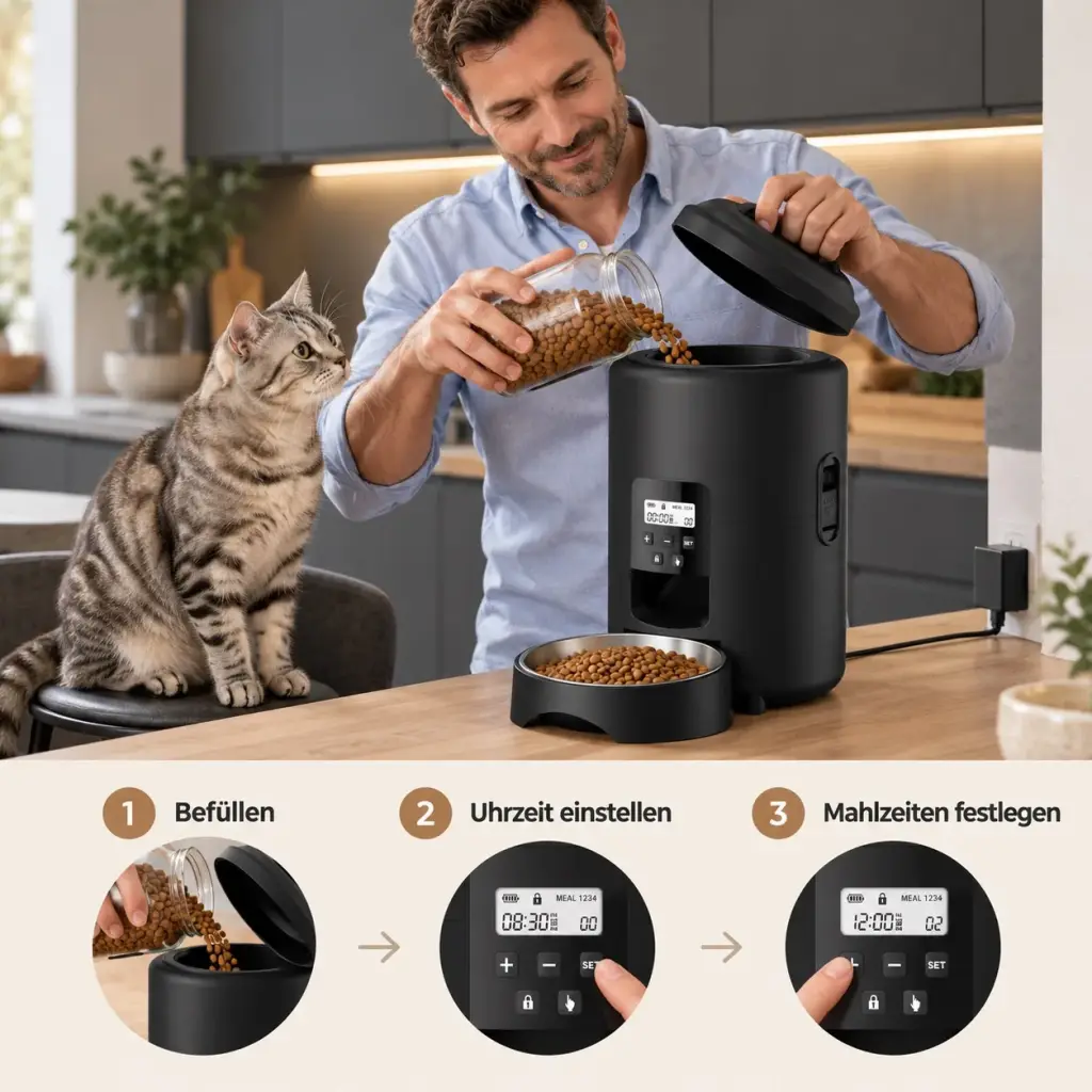 Futterautomat wird mit Trockenfutter befüllt