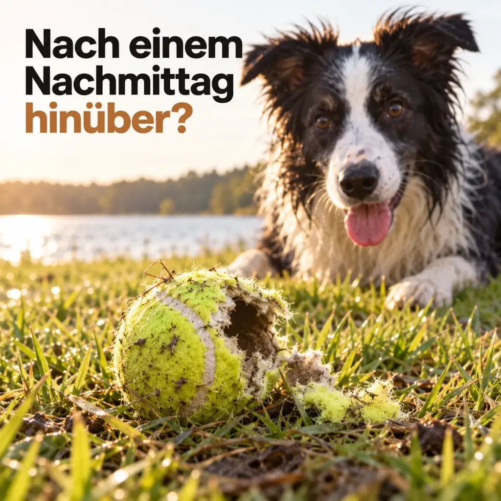 Zerfetzter, durchnässter Tennisball im Gras
