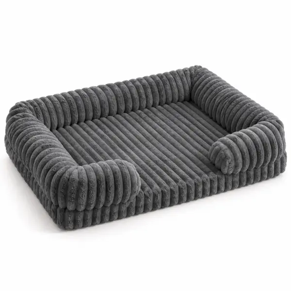 Hundebett in Cord-Optik: Sofa mit Polsterrand und Noppenschaum-Einlage