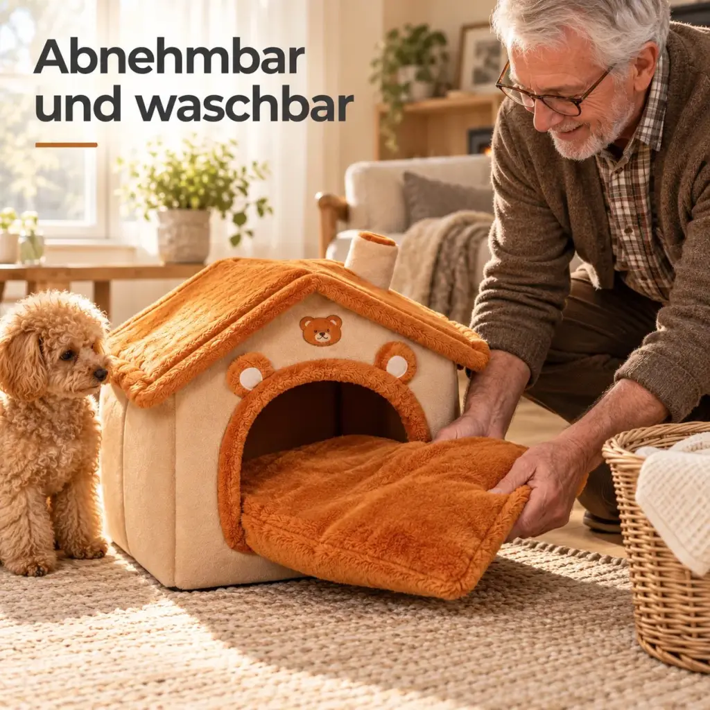 Kissen wird aus dem Hundehaus genommen