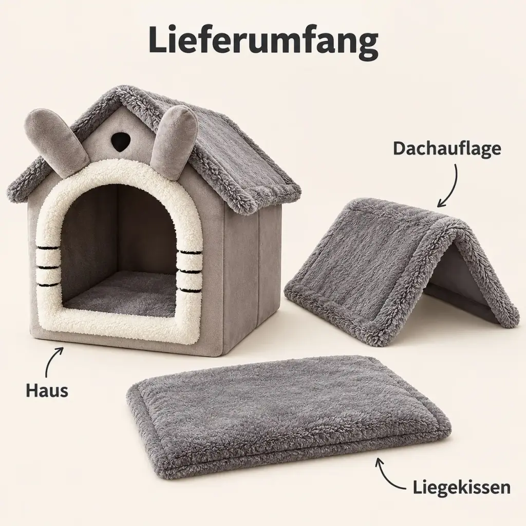 Lieferumfang: Haus, Dachauflage, Liegekissen