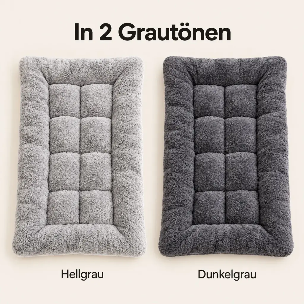 Hundekissen in Hellgrau und Dunkelgrau nebeneinander