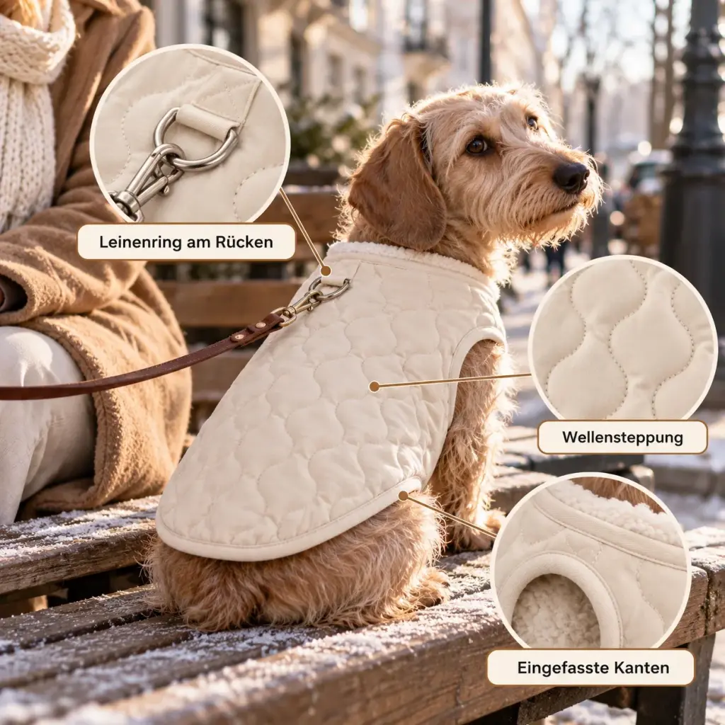 Rückenansicht der Hundeweste mit Metallring für die Leine