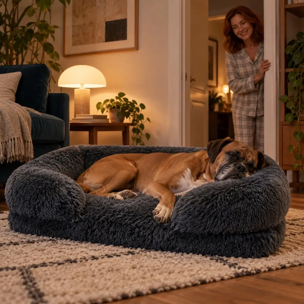 Großer Hund liegt entspannt auf einem Hundesofa