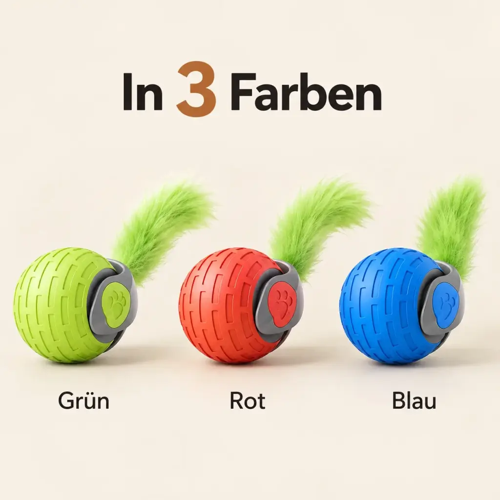 Katzenball in Grün, Rot und Blau