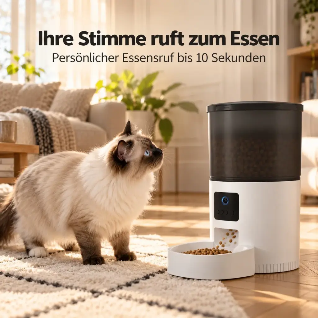 Katze horcht auf, als der persönliche Essensruf aus dem Automaten erklingt