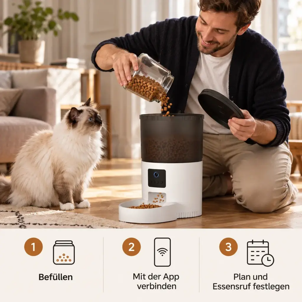 Futterautomat wird mit Trockenfutter befüllt