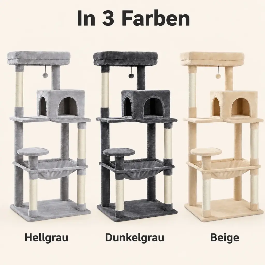 Katzenbaum in Hellgrau, Dunkelgrau und Beige