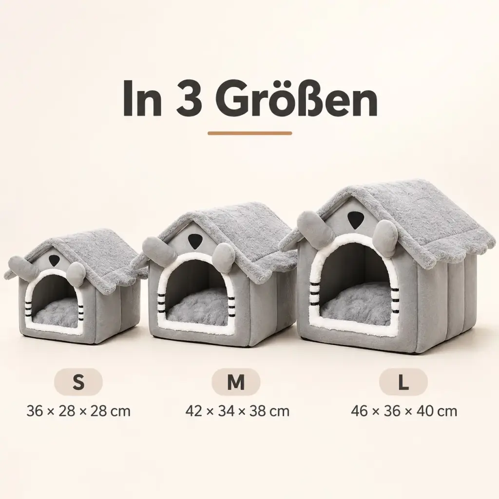Katzenbett in den Größen S, M und L nebeneinander