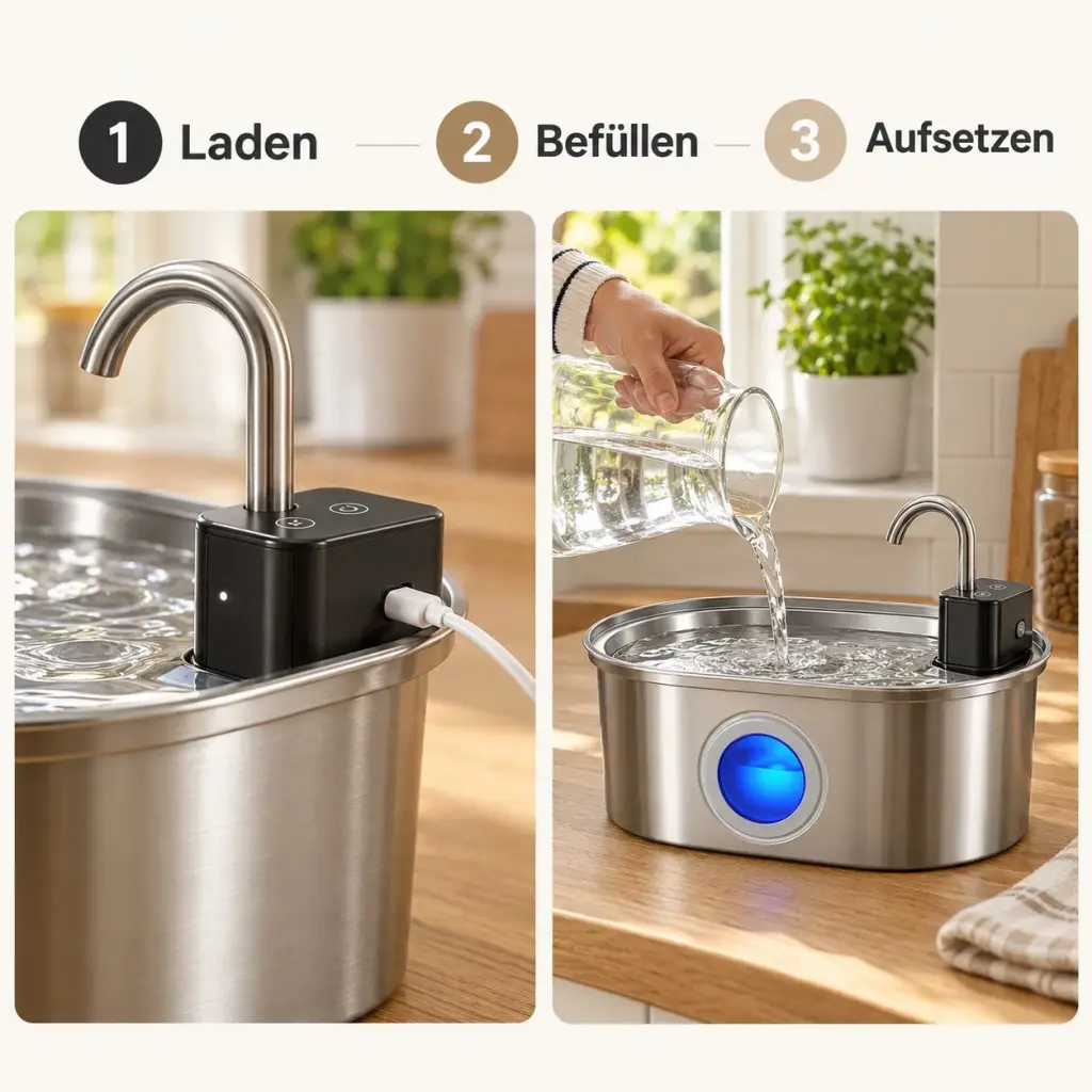 Pumpenmodul wird mit dem Ladekabel aufgeladen
