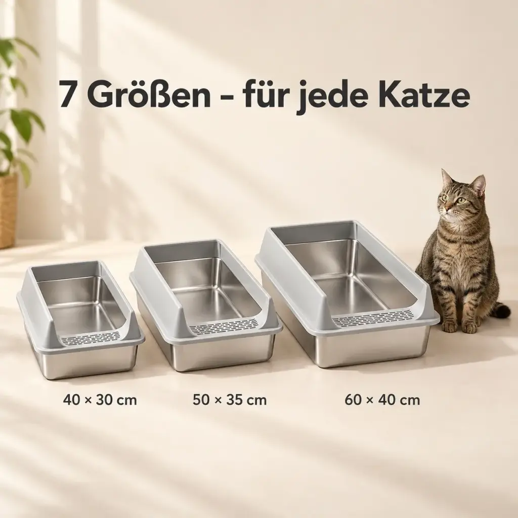 Größenübersicht des Katzenklos in drei Längen