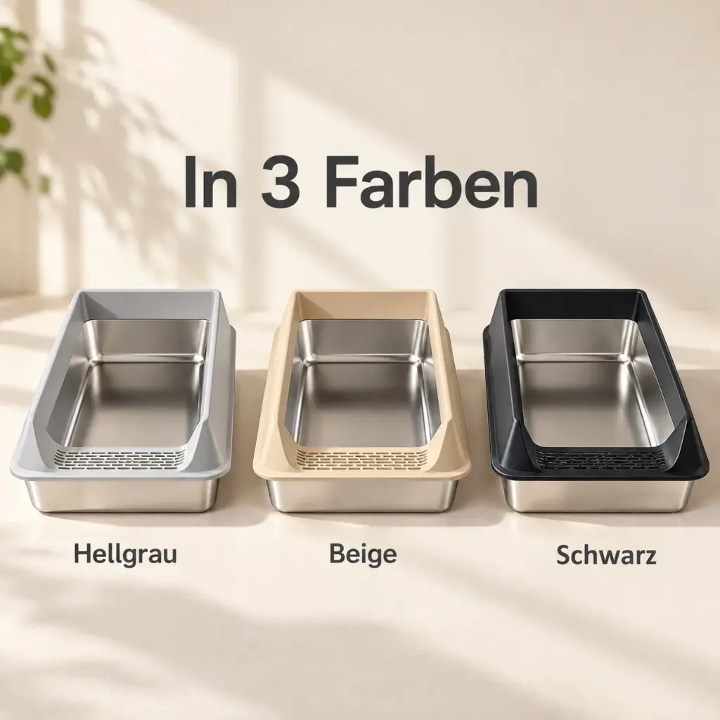 Katzenklo in Hellgrau, Beige und Schwarz nebeneinander