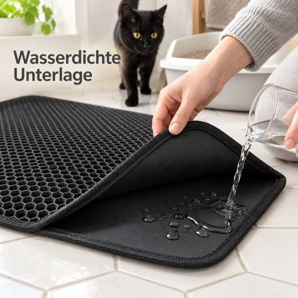 Wasser perlt auf der geschlossenen unteren Lage der Matte