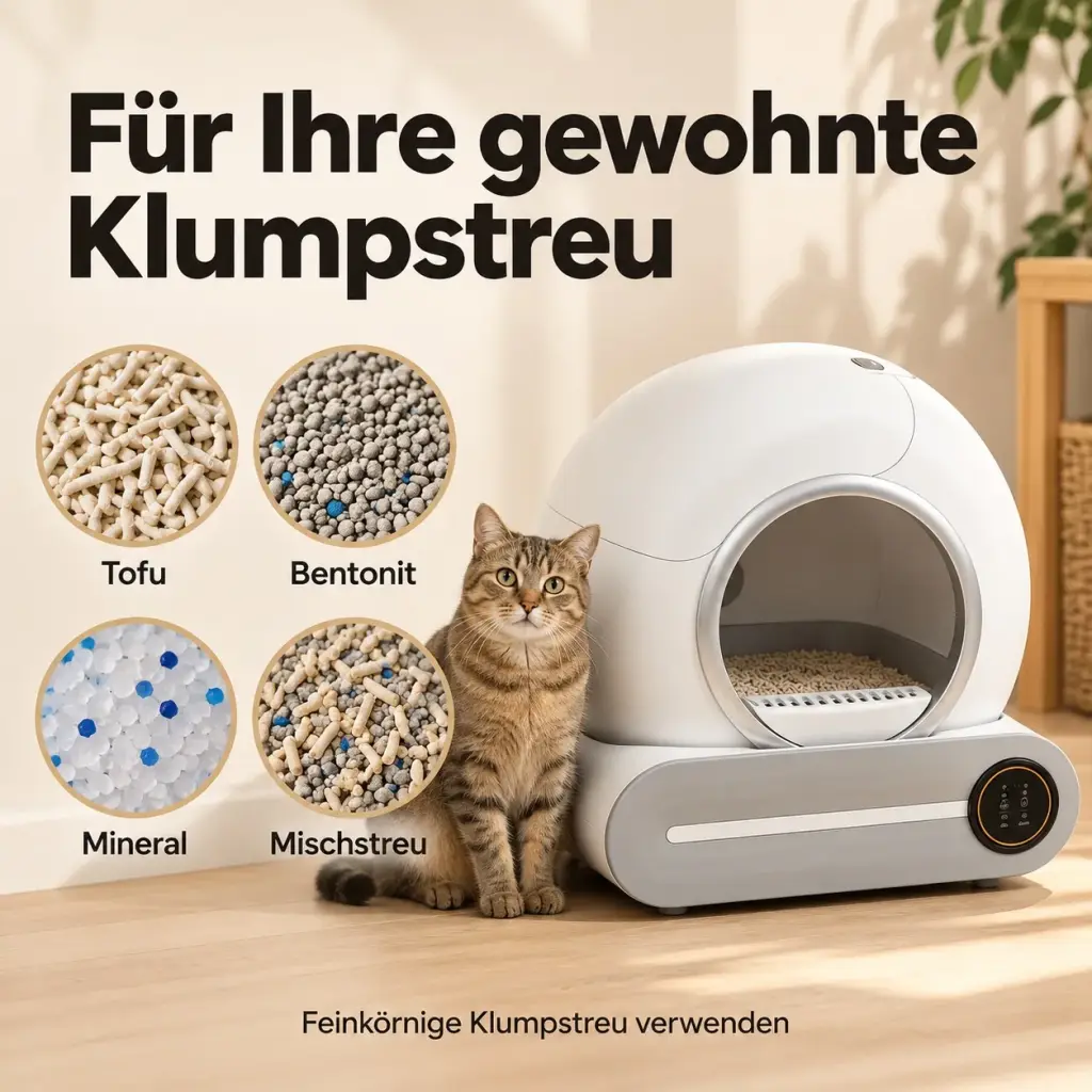 Geeignete Klumpstreu-Sorten für das selbstreinigende Katzenklo