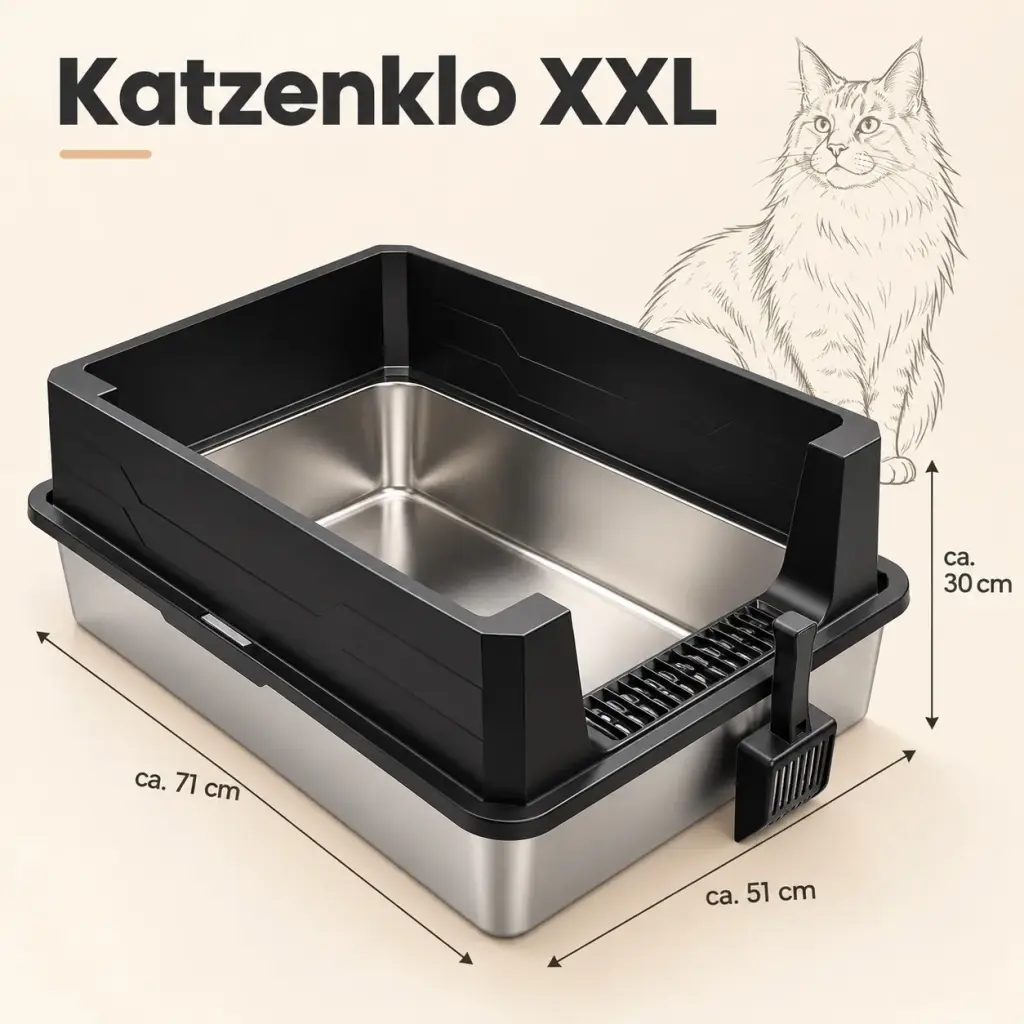 Maße des Katzenklos XXL: ca. 71 × 51 × 30 cm