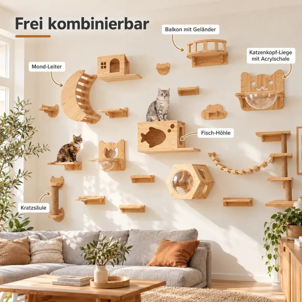 Übersicht der Wandmodule für Katzen mit Beschriftung