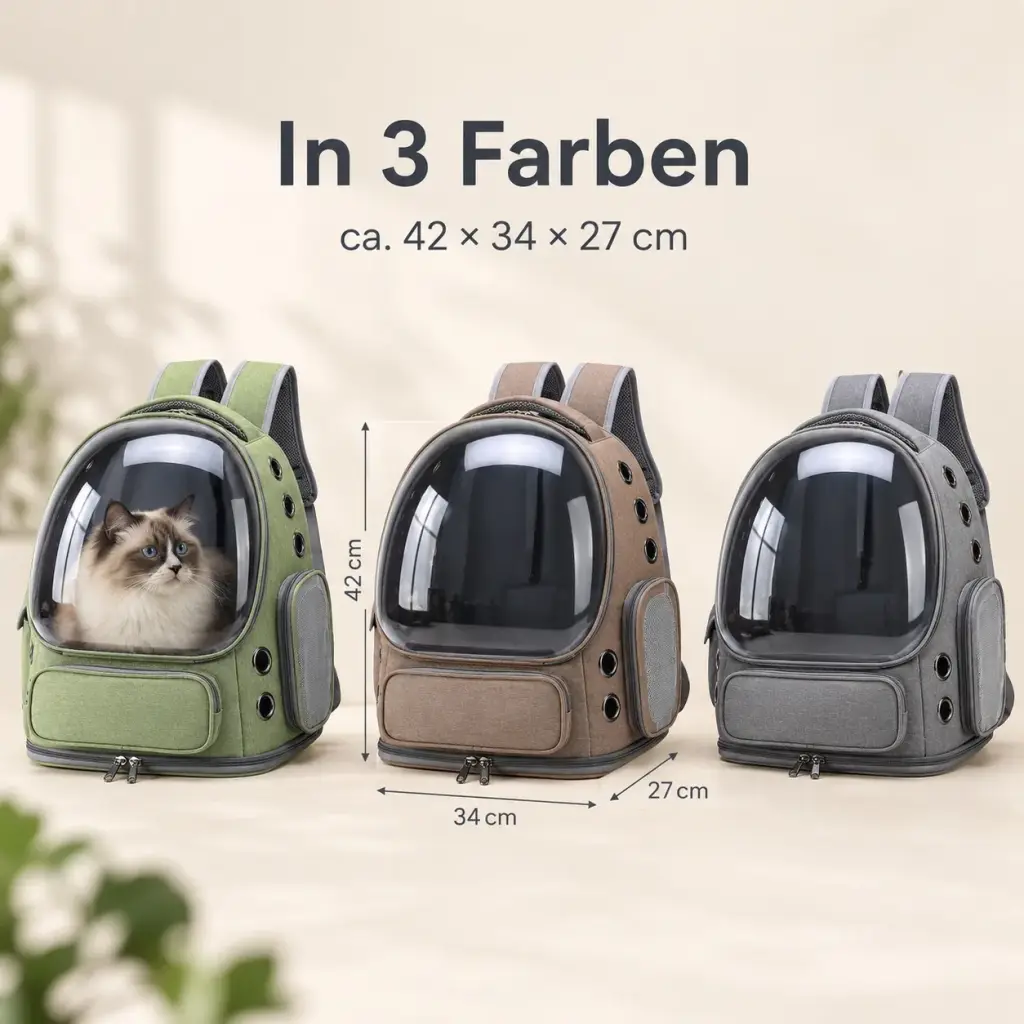 Katzenrucksack in Salbeigrün, Braun und Grau mit Maßen