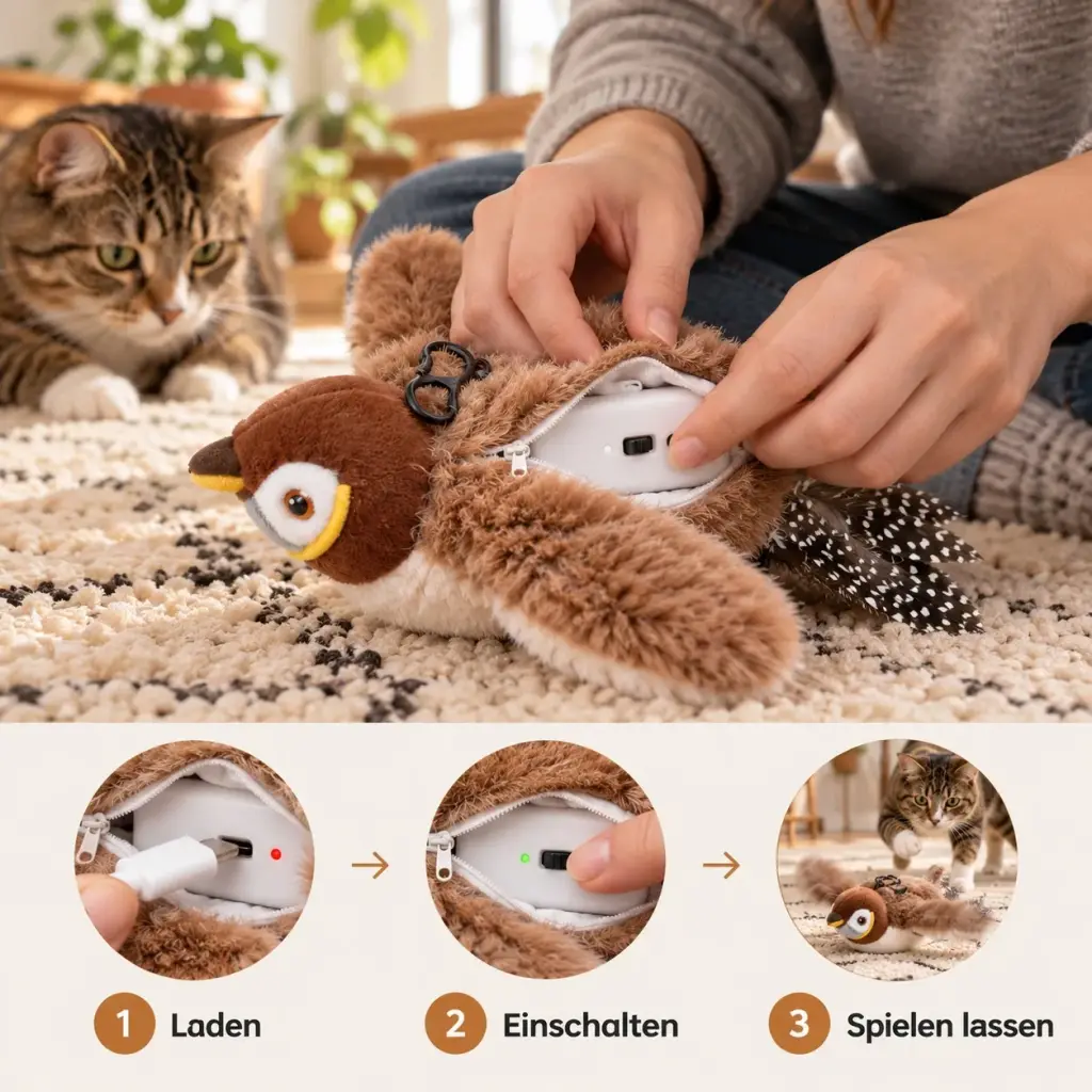 Hand schaltet das Modul ein und schließt den Reißverschluss