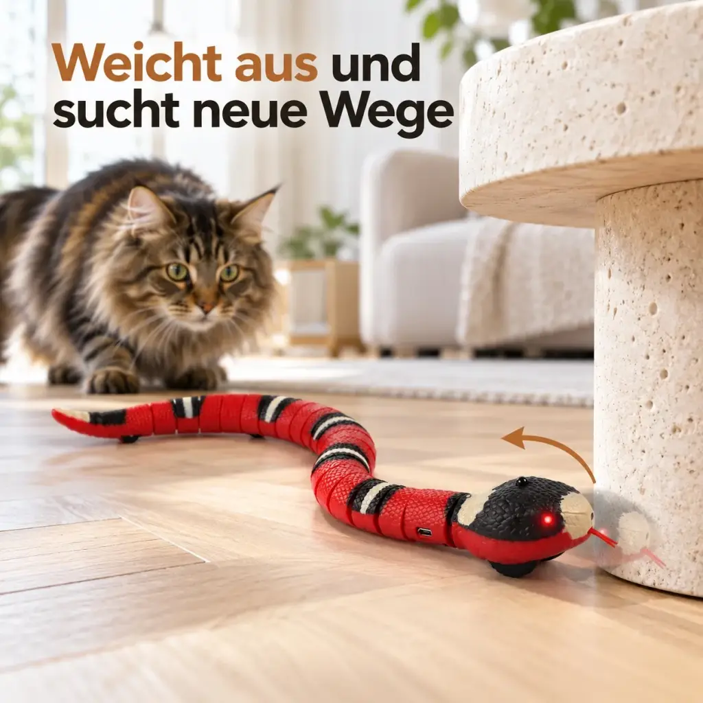Schlange stößt an ein Tischbein und ändert die Richtung