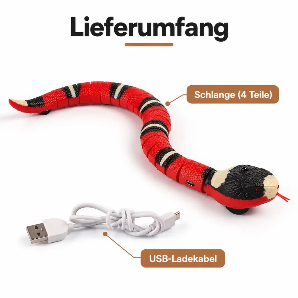 Spielzeugschlange mit USB-Ladekabel, Lieferumfang