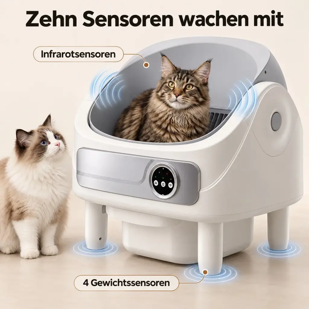 Grafik der 10 Sensoren der selbstreinigenden Katzentoilette