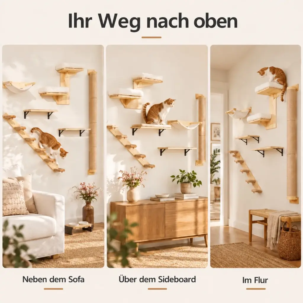 Beispiele für die Anordnung der Katzentreppe an der Wand