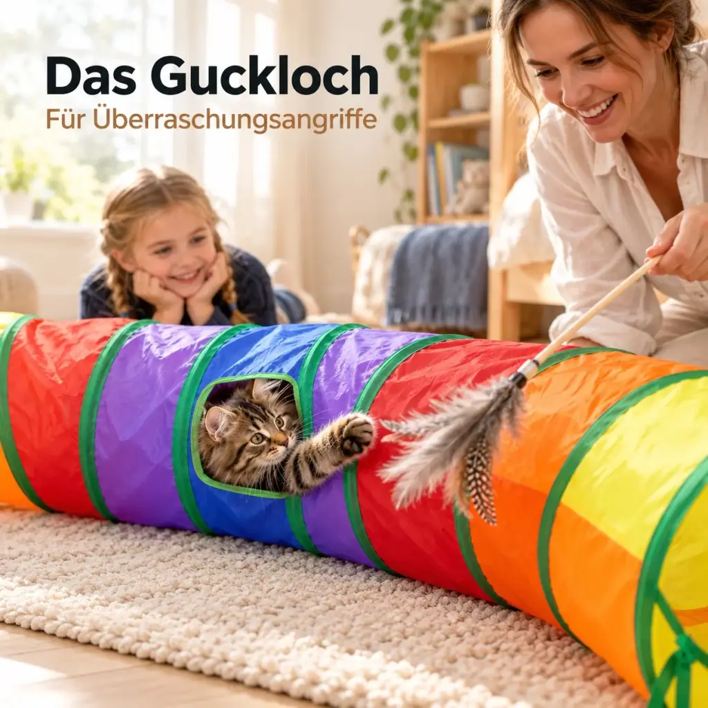 Pfote schießt aus dem Guckloch nach einer Katzenangel