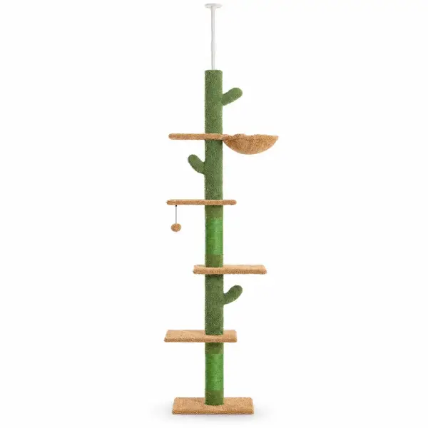 Kratzbaum mit Deckenspanner im Kaktus-Design – deckenhoch, 5 Ebenen