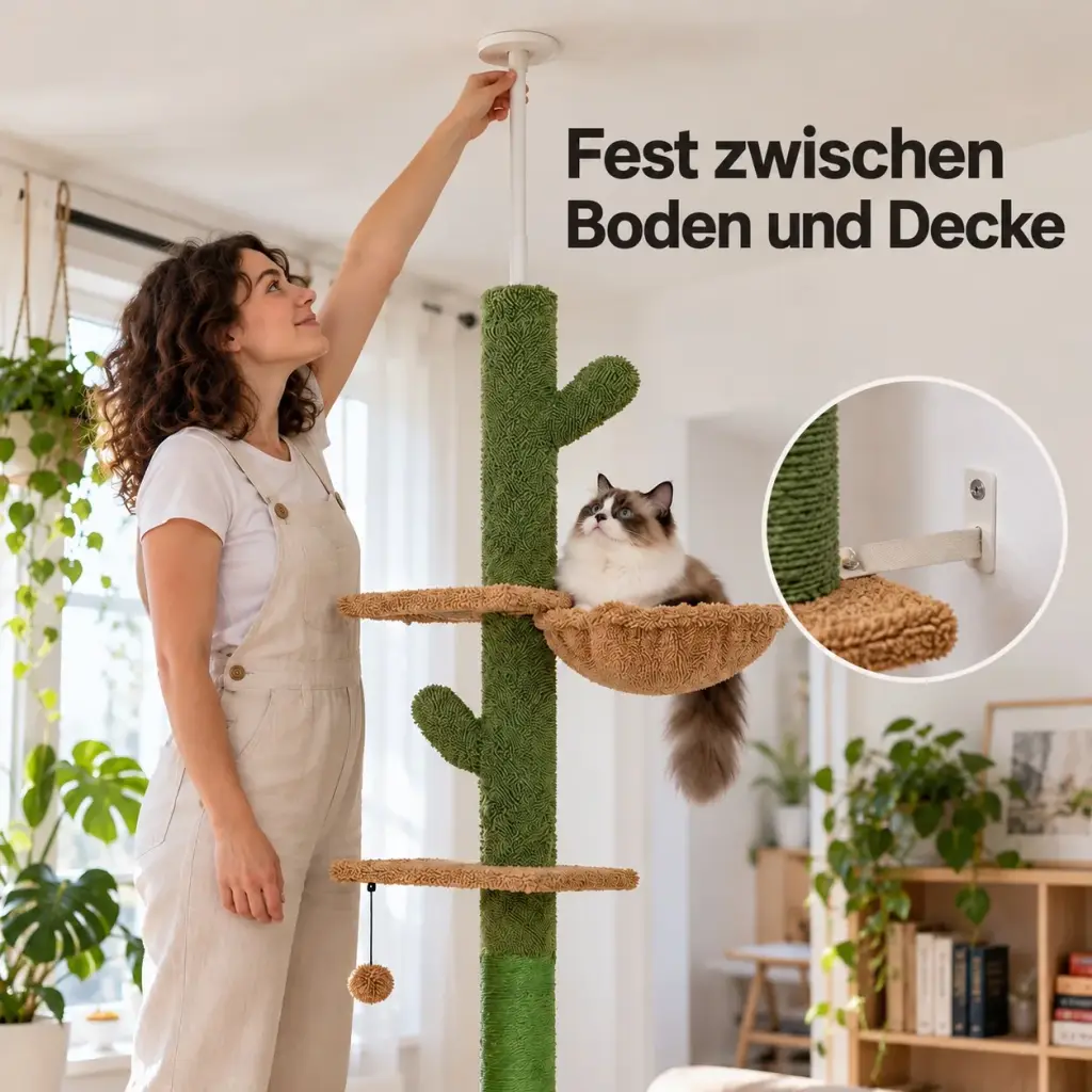 Deckenspanner und Wandbefestigung des deckenhohen Kratzbaums