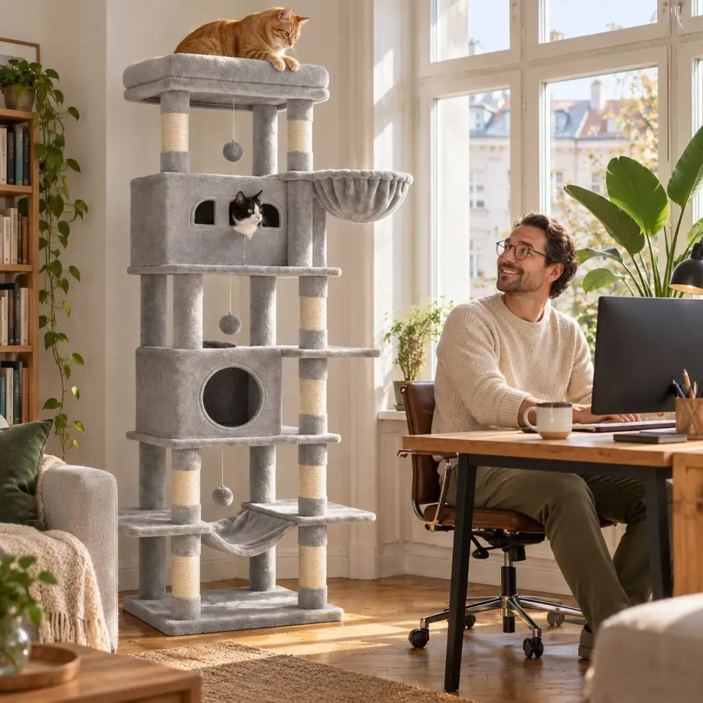 Katze auf einem großen Kratzbaum