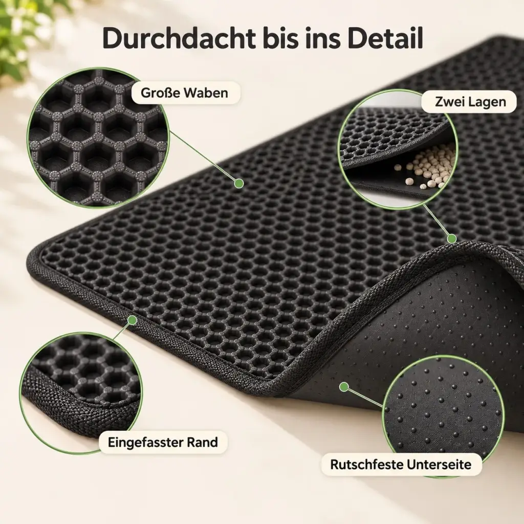 Detailansicht der Waben und der zwei Lagen der Katzenklo-Matte