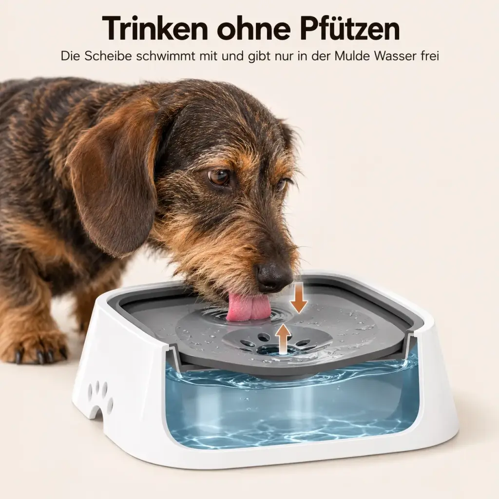 Schnittbild der schwimmenden Scheibe mit Trinkmulde in Pfotenform