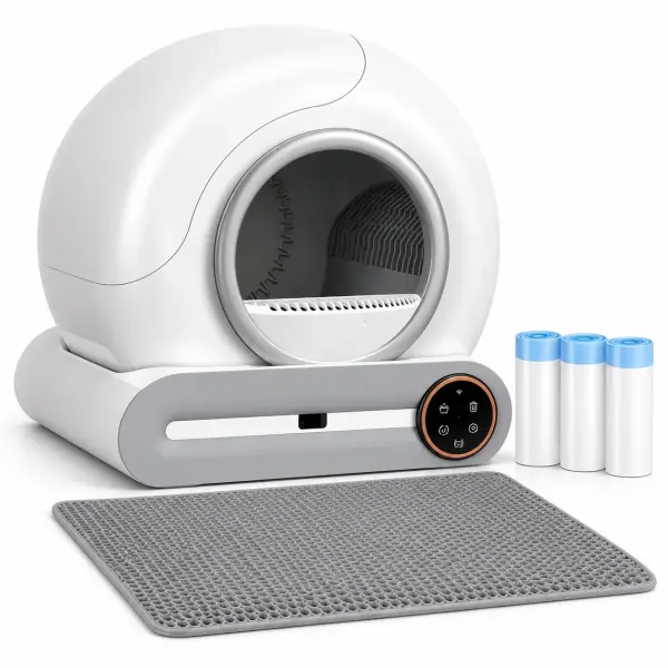 Selbstreinigende Katzentoilette im Komplett-Set – 65 L, App, Streumatte und Beutel