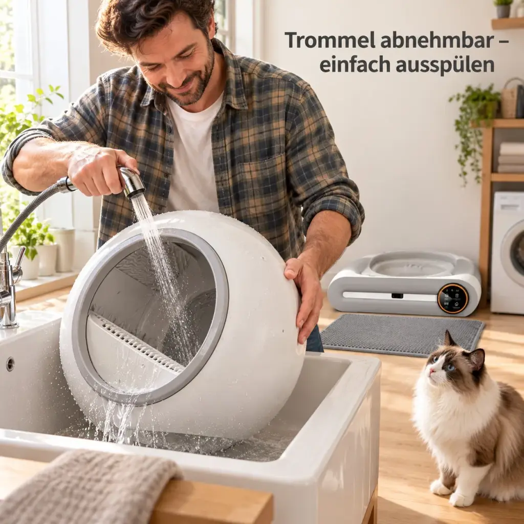 Abnehmbare Trommel wird mit Wasser ausgespült