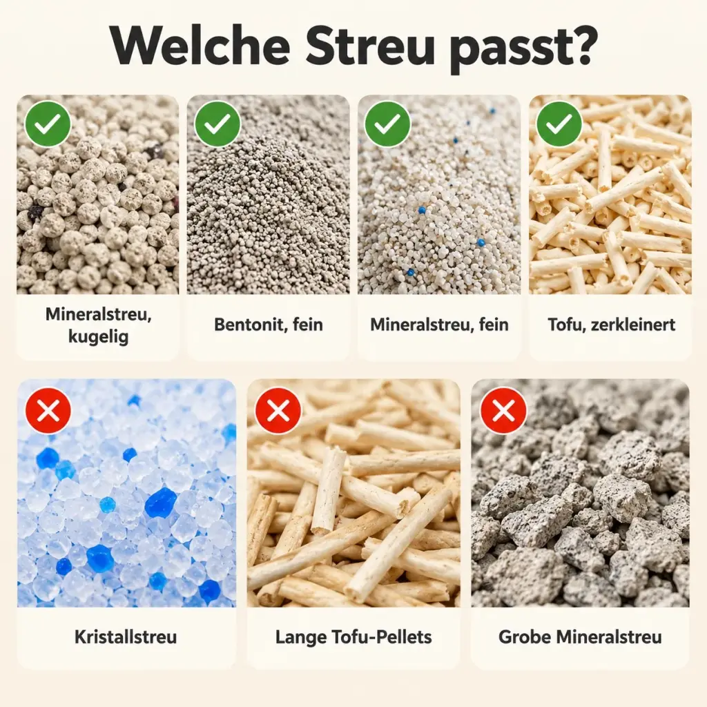 Geeignete und ungeeignete Katzenstreu für die selbstreinigende Katzentoilette