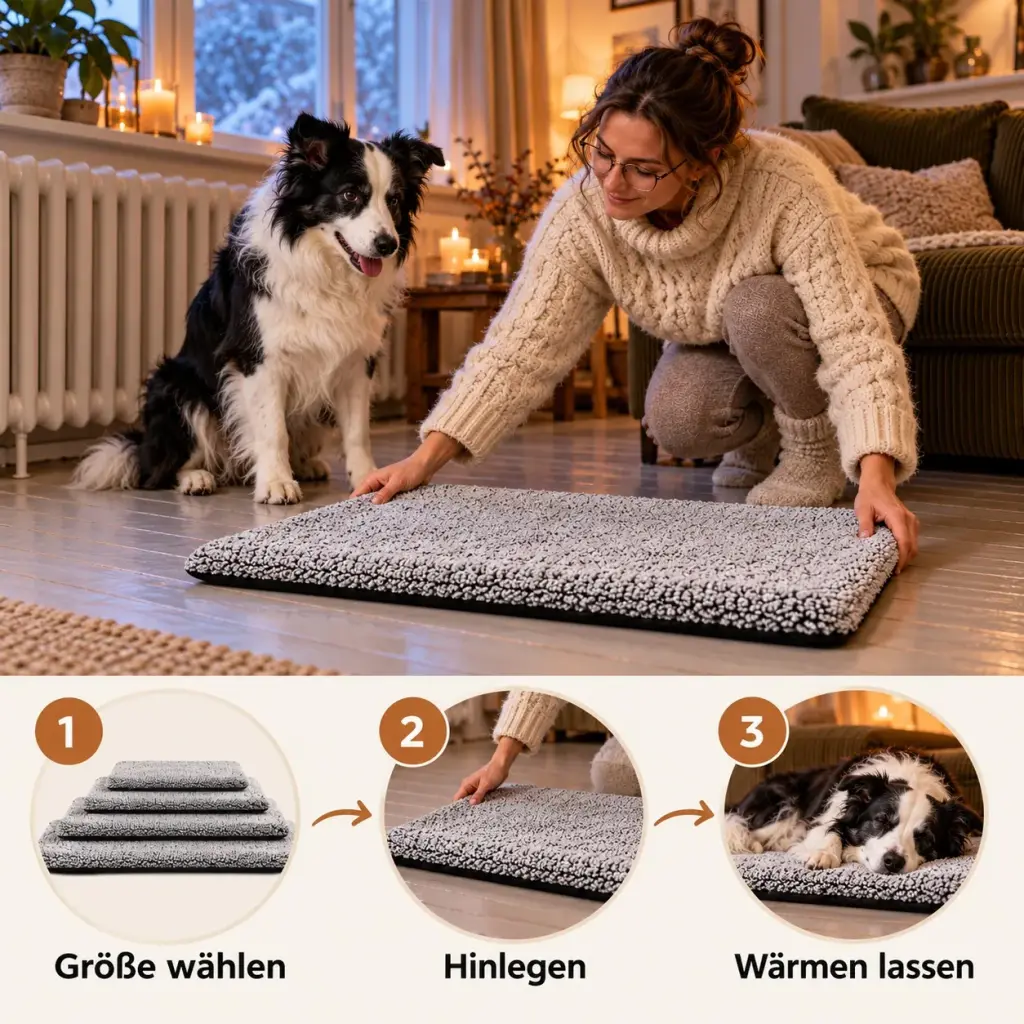 Matte wird auf den kühlen Dielenboden gelegt