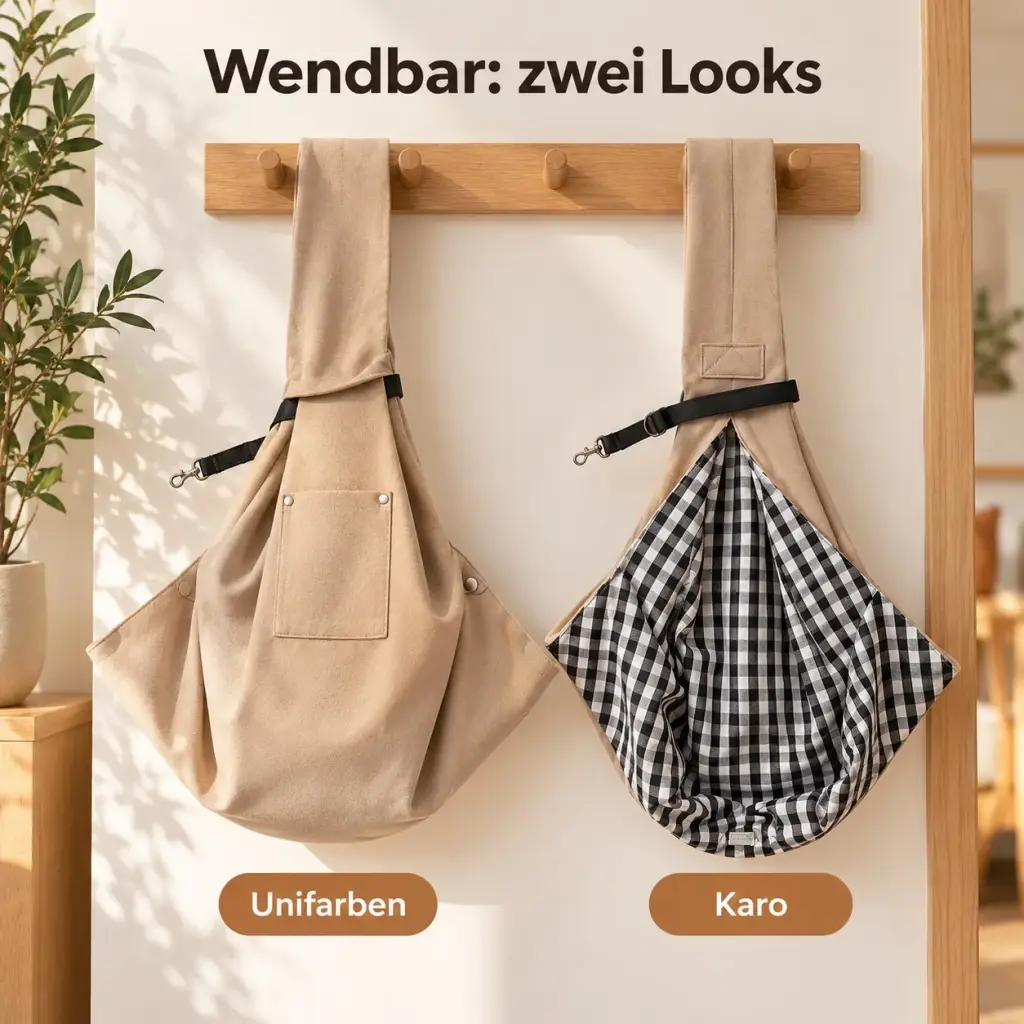 Wendbare Hundetasche: unifarben außen, Karo innen