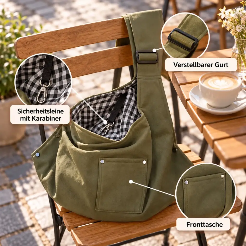 Details: Sicherheitsleine mit Karabiner, Fronttasche, Gurtschnalle