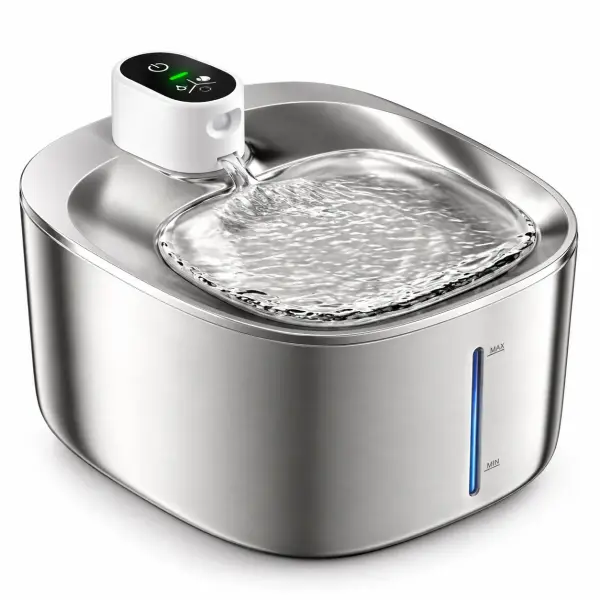 Trinkbrunnen Katze aus Edelstahl, 4 Liter – kabellos mit Sensor und 3 Modi